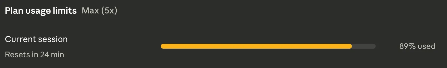 The same meter at 89% used after the fourth hunt, with the session about to reset.